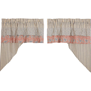 Kaila Ticking Blue Ruffled Swag Set of 2 36x36x16 VHC Brands - The Fox Decor